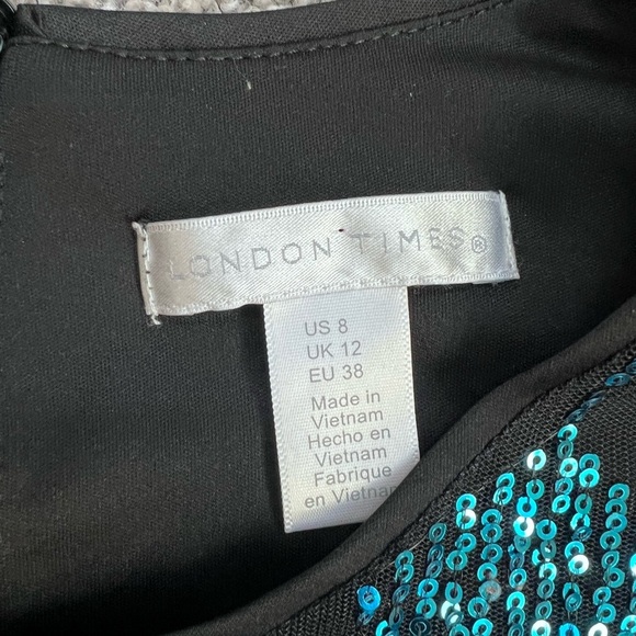 London Times Black Short Sequin Party Dress In Size US 8 - Picture 4 of 11